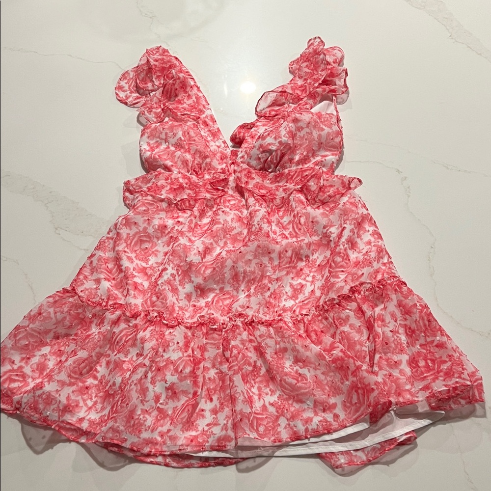 AQUA FLORAL RUFFLE TRIM MINI DRESS
Size XSmall - Picture 4 of 13